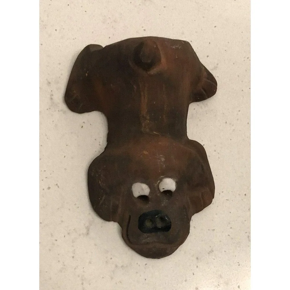 Vintage Signed Terracotta Clay Bloodhound Dog Figurine Primitive Rustic Brown - Picture 5 of 10